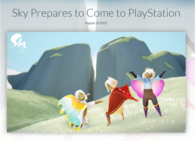 社交冒险游戏《Sky光遇》将登陆PS平台：正在进行移植工作，支持跨平台联机