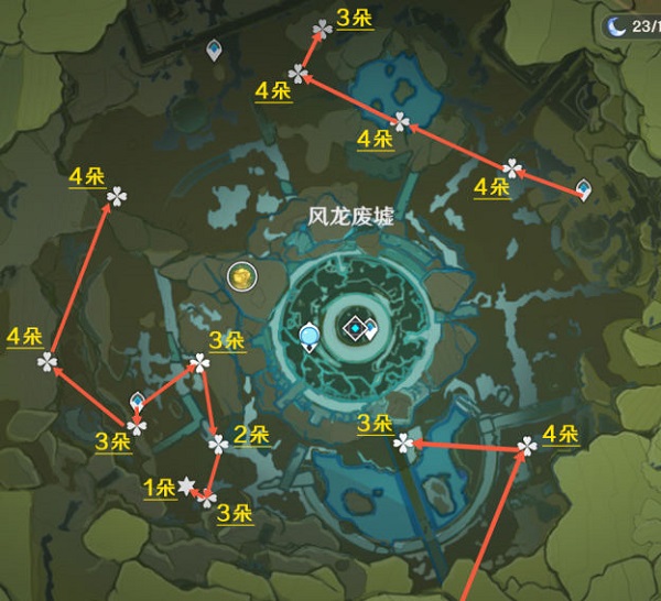 《原神》风车菊采集路线图