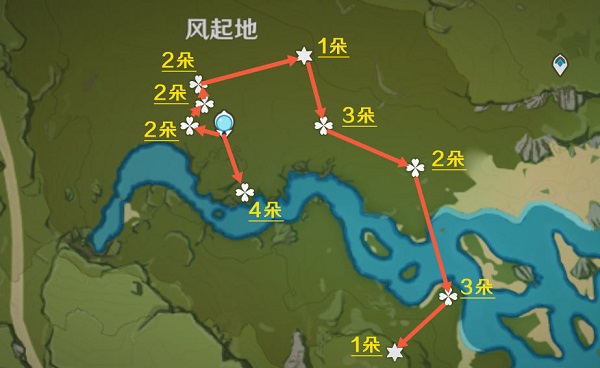 《原神》风车菊采集路线图